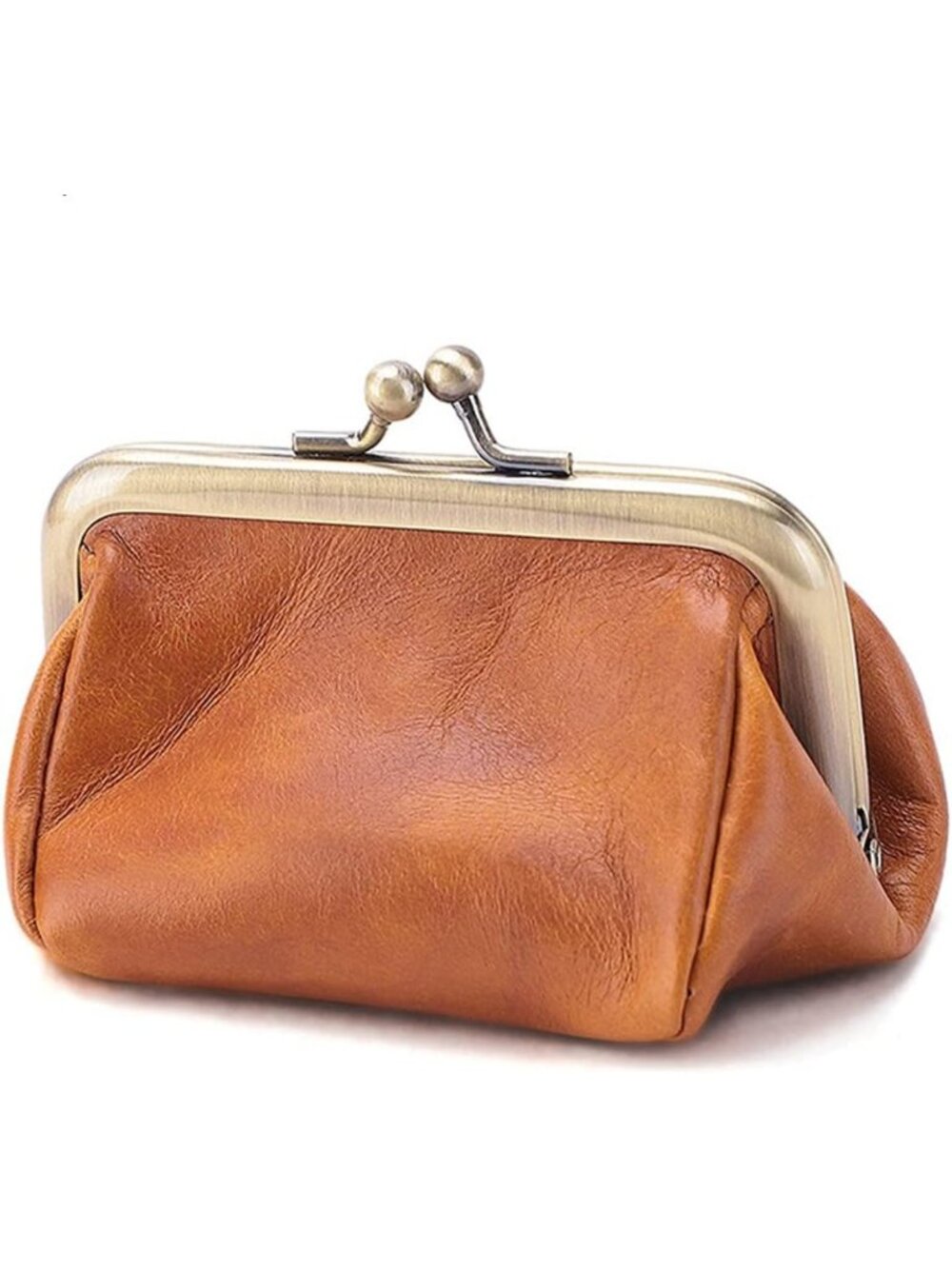 Genuine Leather Clutch Bag for Women | Retro Kiss Lock Coin Purse Organizer